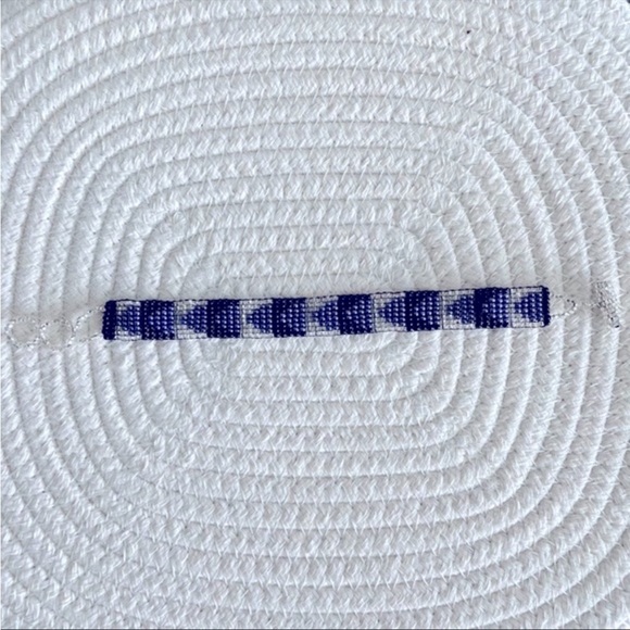 Hand Crafted Jewelry - Beaded Chevron Blue Black Silver Adjustable Bracelet - Hand Crafted in Guatemala